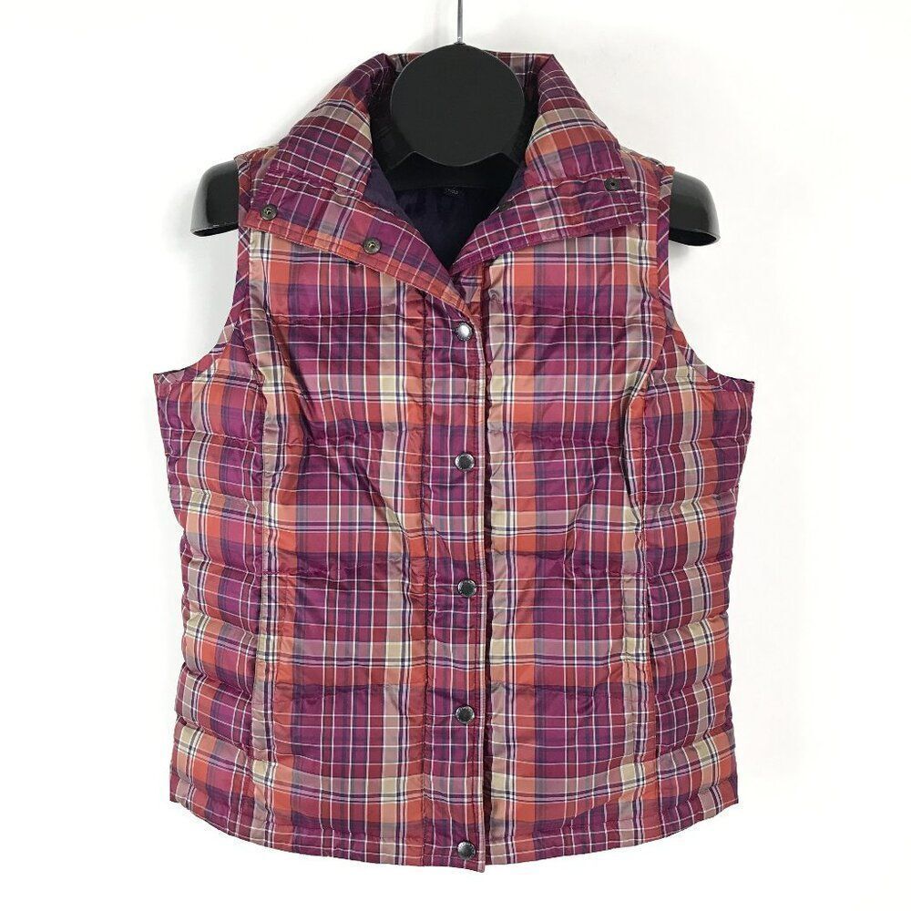 Lands' End Plaid Down Puffer Vest Women's Small 6-8 Quilted Insulated Outdoor